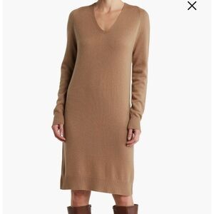 Vince V-Neck Long Sleeve Wool Cashmere Sweater Dress Size Large Neutral Career